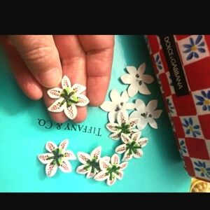 Dolce & Gabbana Floral Earrings - White and Green LOT OF 7 MADE IN ITALY